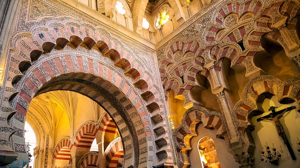 Moorish arches in the Mezquita of Córdoba, Spain